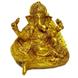 Ganesha on Leaf Brass Idol