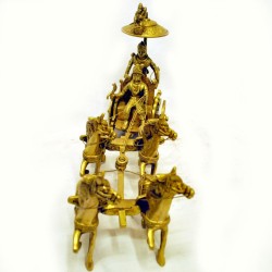 Brass Statue of Krishna Arjun Ratha with Four Horse